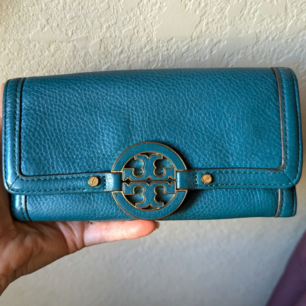Tory Burch Double Snap Long Wallet Turquoise